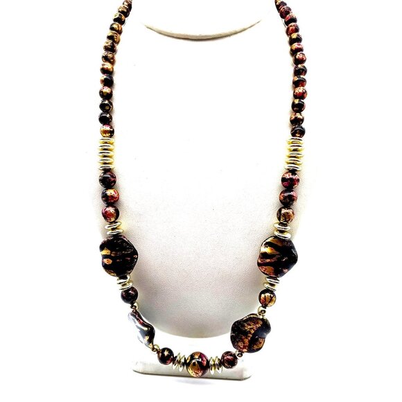 Chic Bronze and Gold Necklace, Graduated Vintage Gilded Lucite Strand - Picture 1 of 3
